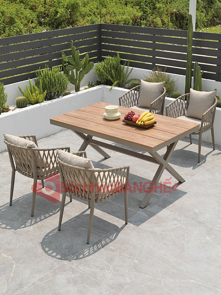 Ghế cafe nhà hàng sân vườn đan dây dù khung nhôm GSV22